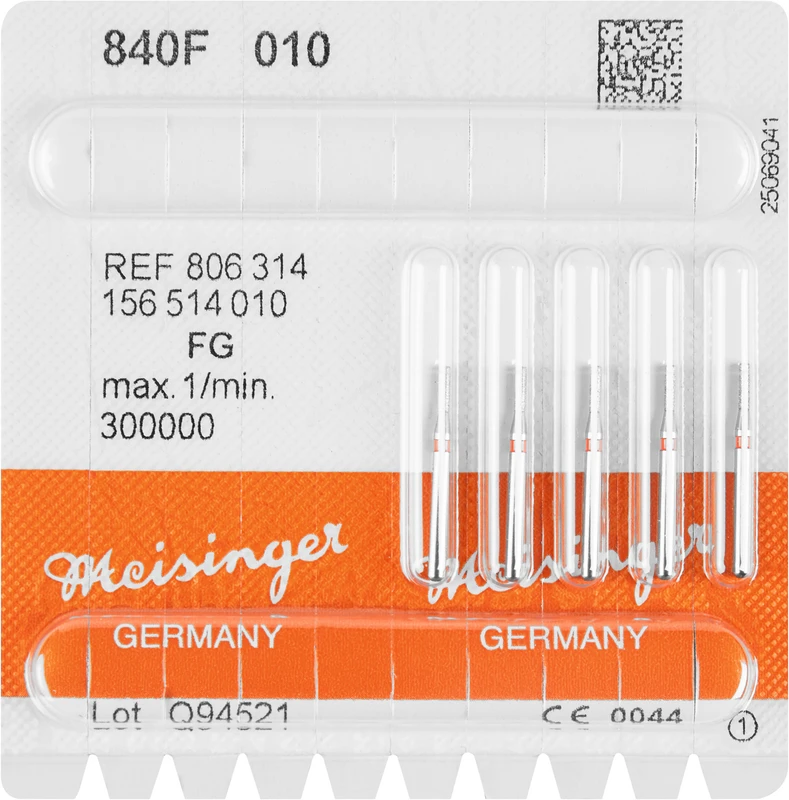 Diamanten 840  Packung  5 Stück rot fein, FG, Figur 156 Zylinder abgerundet, 1 mm, ISO 010