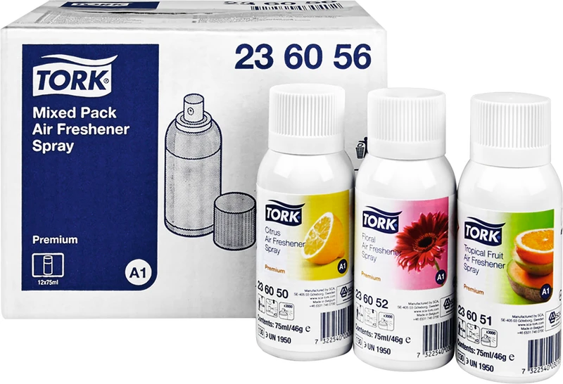 TORK® Lufterfrischer Spray  Karton  12 x 75 ml Sprühdose (Citrus, Floral, Tropical Fruit)