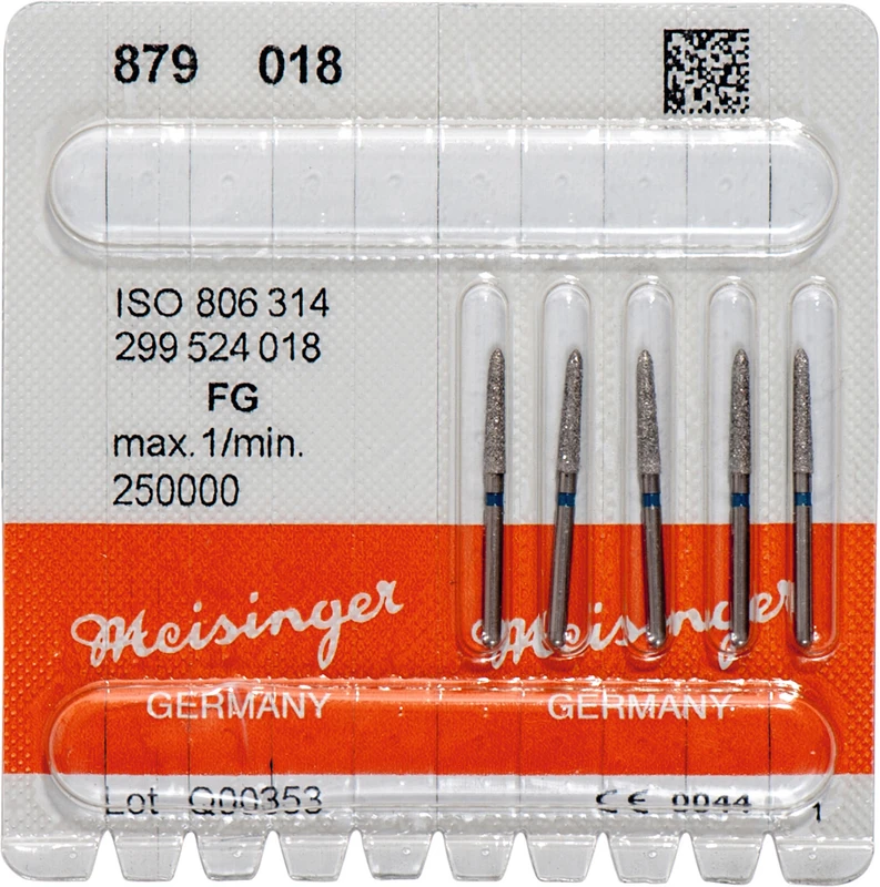 Diamanten 879  Packung  5 Stück blau mittel, FG, Figur 299 Torpedo konisch, 10 mm, ISO 018