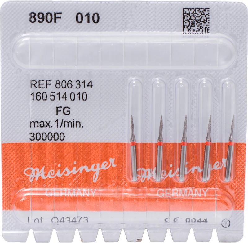 Diamanten 890  Packung  5 Stück rot fein, FG, Figur 160 Nadel konisch spitz, 4 mm, ISO 010