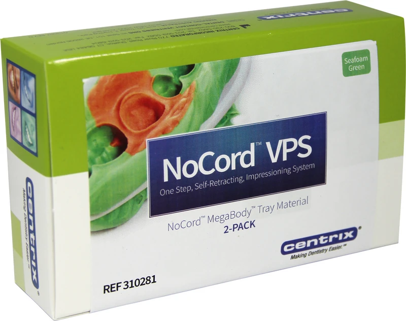 NoCord VPS  Packung  2 x 50 ml Doppelkartusche MegaBody Tray-Material, 6 SuperMixer Mischdüsen türkiser Ansatz