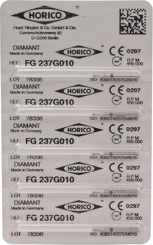 Diamantschleifer 237  Packung  5 Stück grün grob, FG, Figur 237, 3 mm, ISO 010