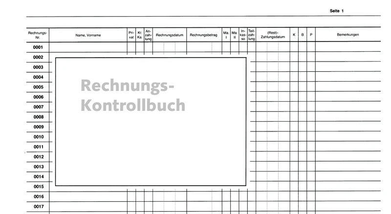 Einlageblatt Rechnungskontrollbuch   Packung  140 Stück nummeriert (0001-5000 )