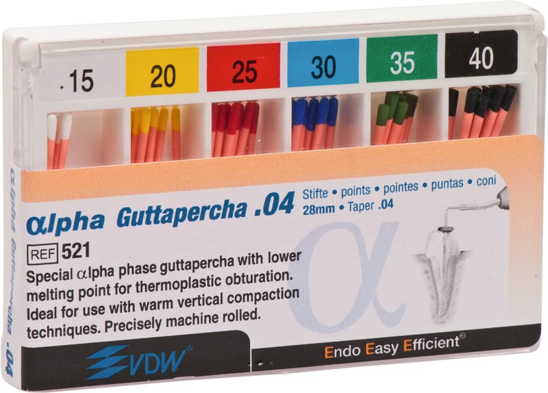 lpha Guttapercha  Packung  60 Stück 28 mm, Taper.04 ISO 015-040