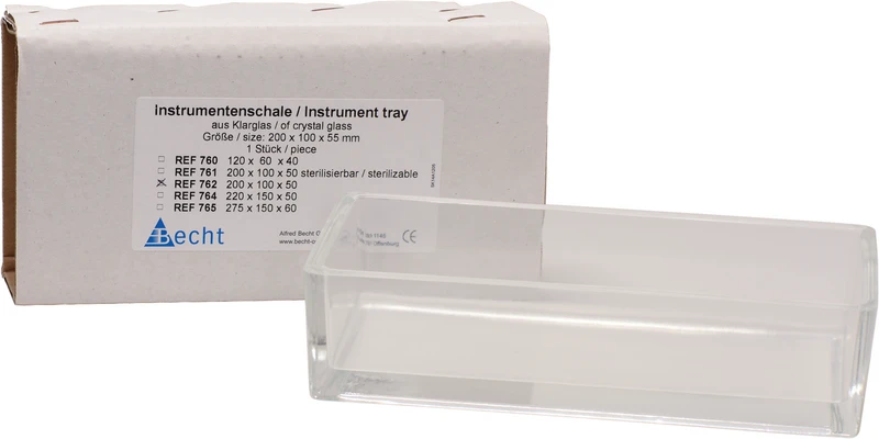 Klarglas-Instrumentenschale  Stück  Nr. 762, 200 x 100 x 50 mm