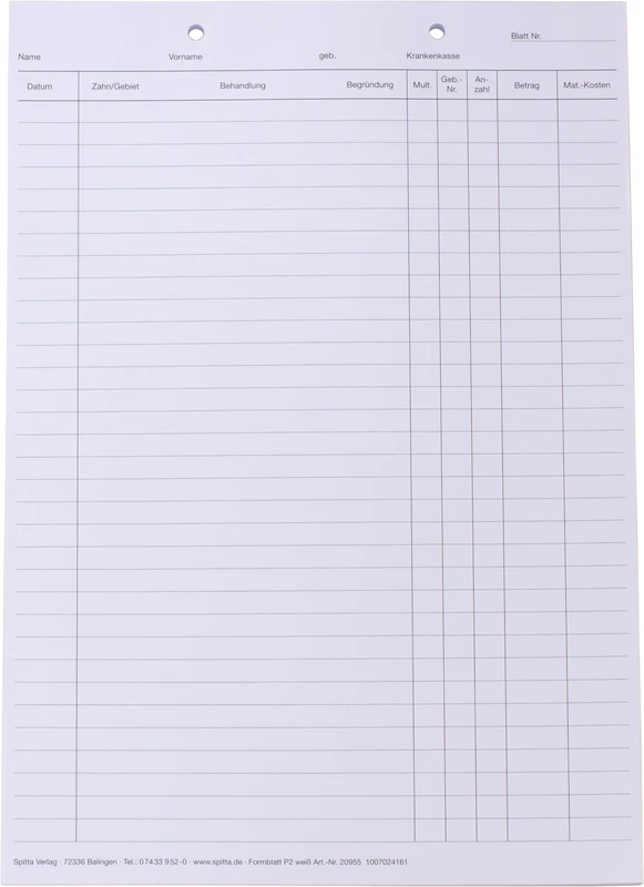 Krankenblatt P1   Stück  100 Blatt kopfgelocht, A5