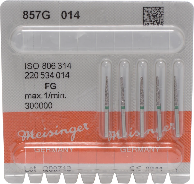 Diamanten 857  Packung  5 Stück grün grob, FG, Figur 220 Konus rund, Stirn n. diamantiert, 10 mm, ISO 014