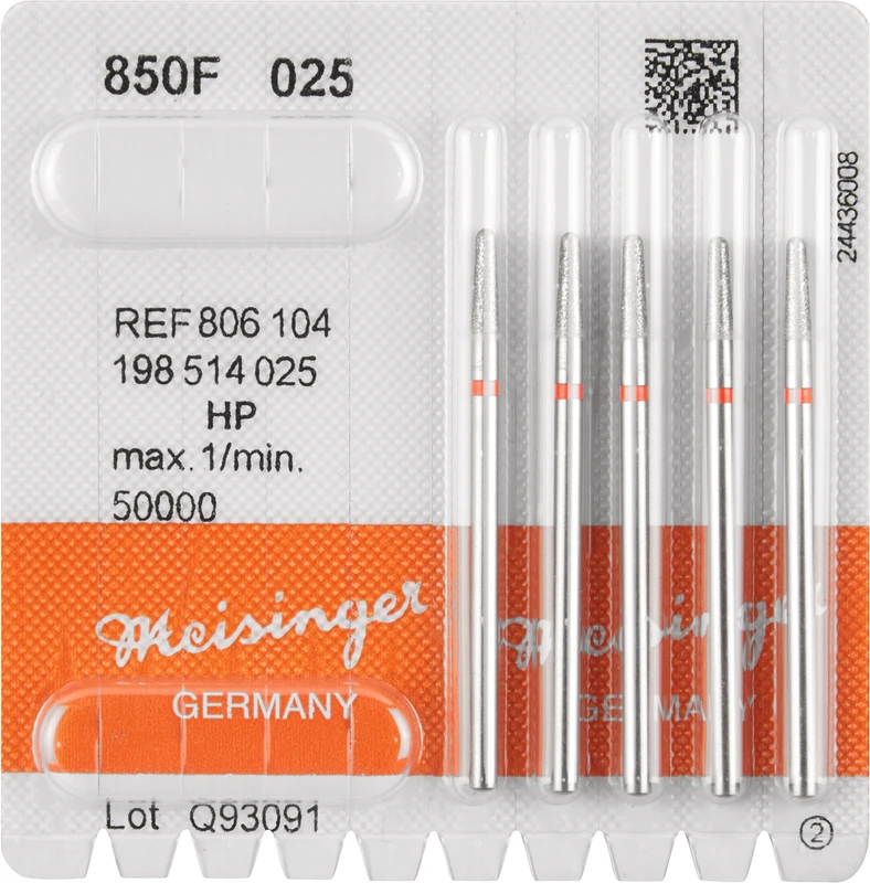 Diamanten 850  Packung  5 Stück rot fein, HP, Figur 198 konisch rund, 8 mm, ISO 025