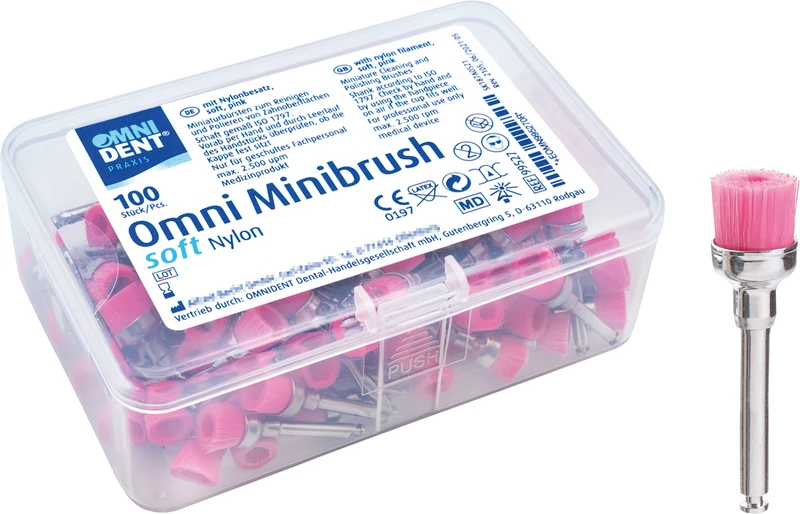 Omni Minibrush  Packung  100 Stück Nylonborsten soft, rosa