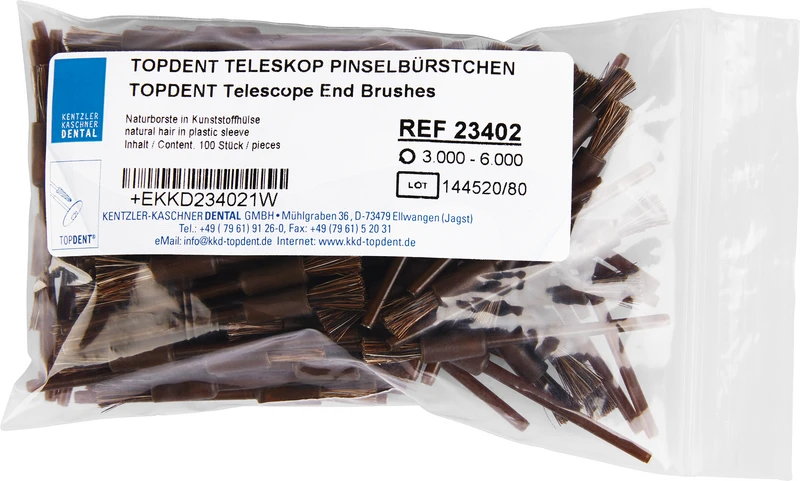 TOPDENT Teleskop Pinselbürstchen  Packung  100 Stück Naturborste in Kunststoffhülse, HP