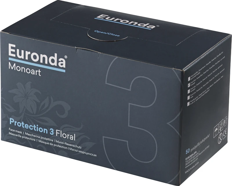 Monoart® Mundschutz Flower  Spenderbox  50 Stück mit Gummizug, lila