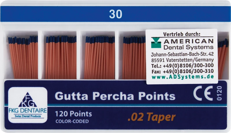 FKG Gutta Percha  Packung  120 Stück Taper.02 ISO 030