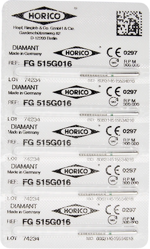 Diamantschleifer 515  Packung  5 Stück grün grob, FG, Figur 515, 10 mm, ISO 016