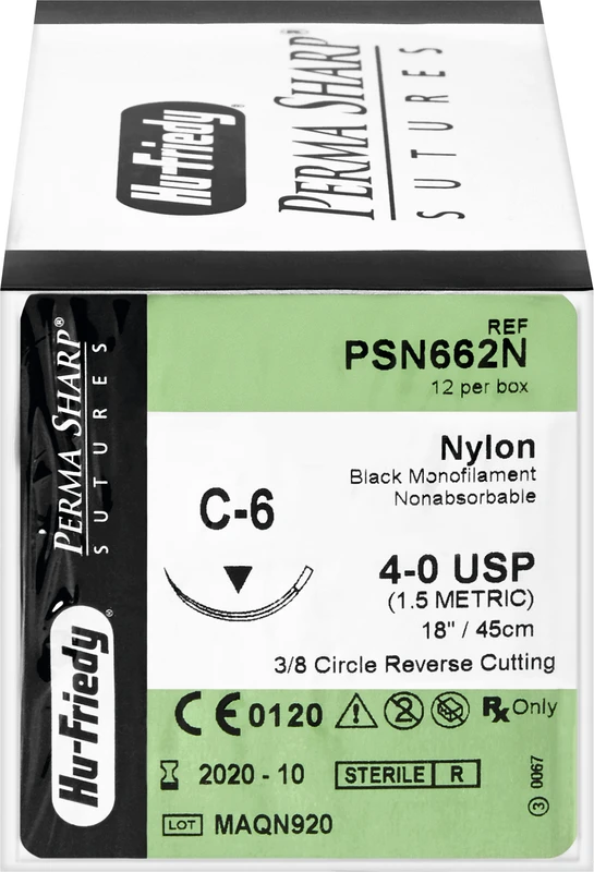 Perma Sharp Nylon  Packung  12 Stück schwarz, 45 cm, C-6, 3\8 Kreis, schneidend, Rückstich, 18,7 mm, USP 4\0