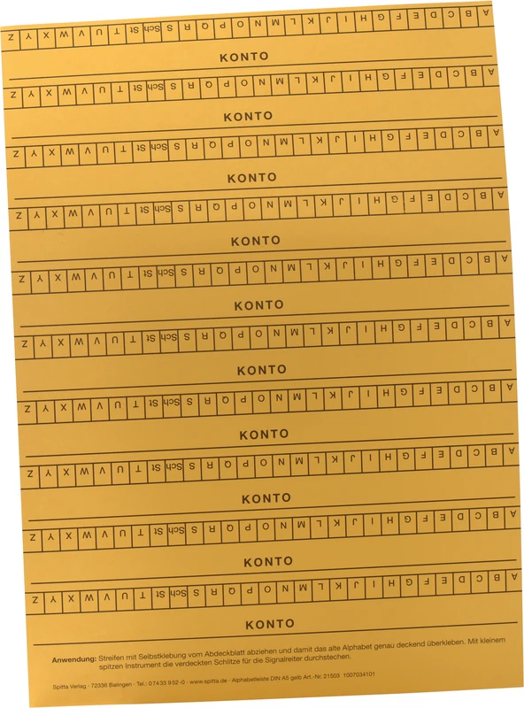 Alphabetleisten DIN A5  Packung  10 Stück gelb