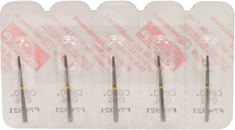 Omni Diamanten 850  Packung  5 Stück gelb superfein, FG, Figur 199 Konus rund, 10 mm, ISO 016