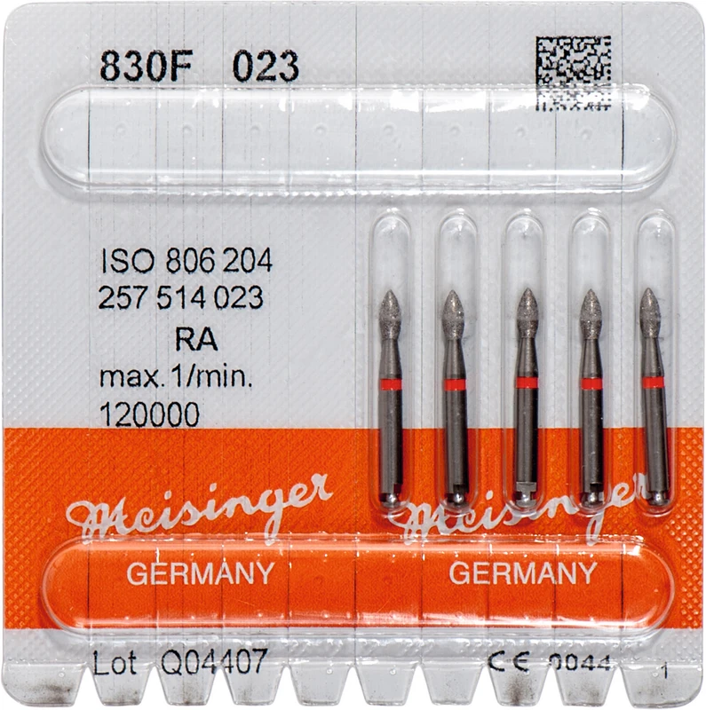 Diamanten 830  Packung  5 Stück rot fein, RA, Figur 257 Birne, 5 mm, ISO 023