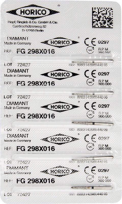 Diamantschleifer 298  Packung  5 Stück schwarz x-grob, FG, Figur 298, 8 mm, ISO 016