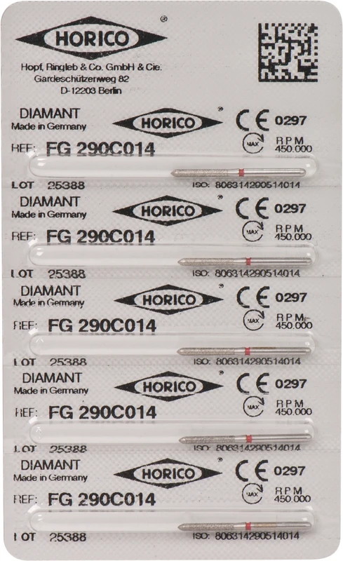 Diamantschleifer 290  Packung  5 Stück rot fein, FG, Figur 290, 10 mm, ISO 014