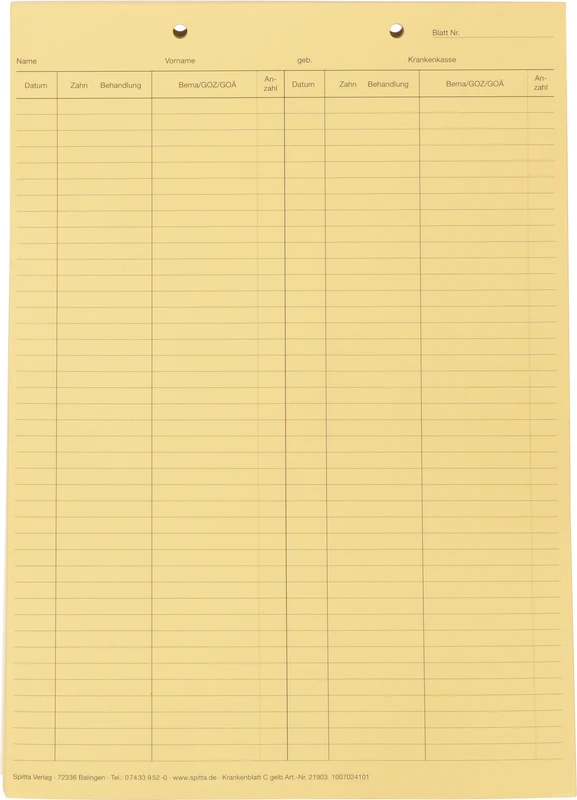 Krankenblatt C   Stück  100 Blatt gelb