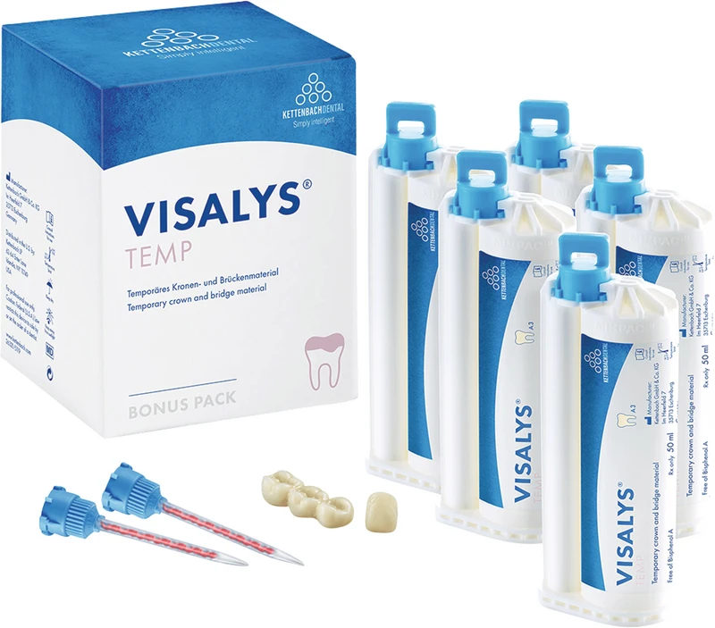 Visalys® Temp  Bonus pack  5 x 50 ml Kartusche A3, 15 Mischkanülen blau-orange