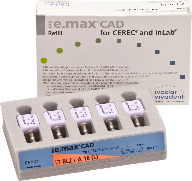 IPS e.max CAD Abutment Solutions for CEREC\inLab  Packung  5 Stück A-D, Gr. A16L, BL2 LT