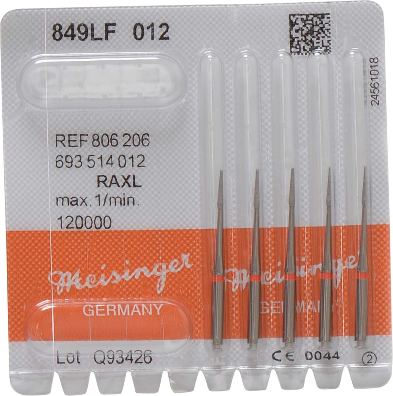 Diamanten 849  Packung  5 Stück rot fein, RA XL, Figur 693 Konus rund, 6 mm, ISO 012