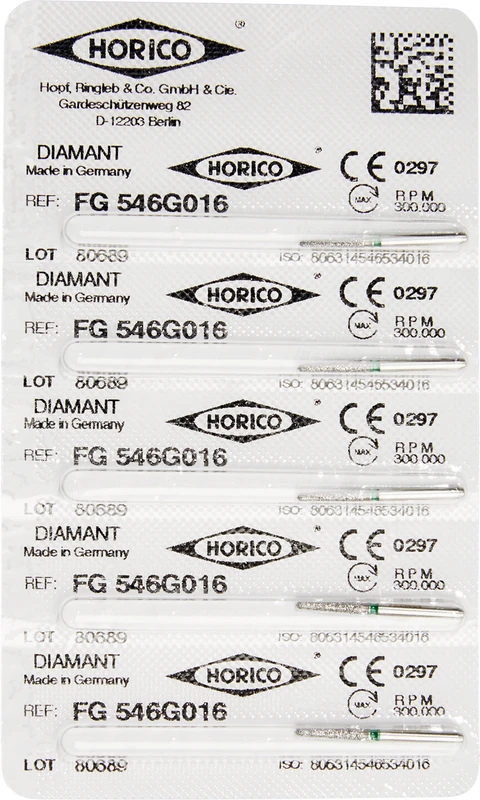 Diamantschleifer 546  Packung  5 Stück grün grob, FG, Figur 546, 8 mm, ISO 016