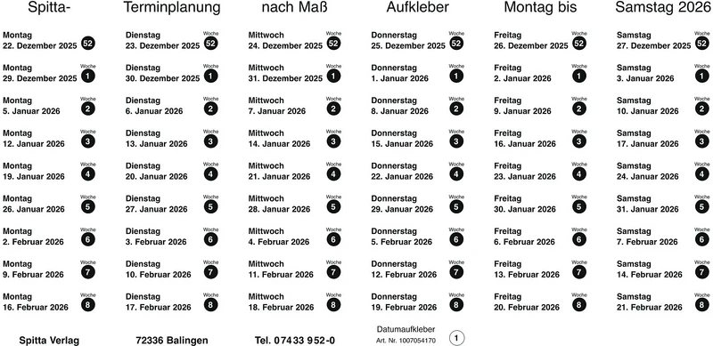 Datumaufkleber 2026   Packung  6 Bögen mit Aufkleber 2026