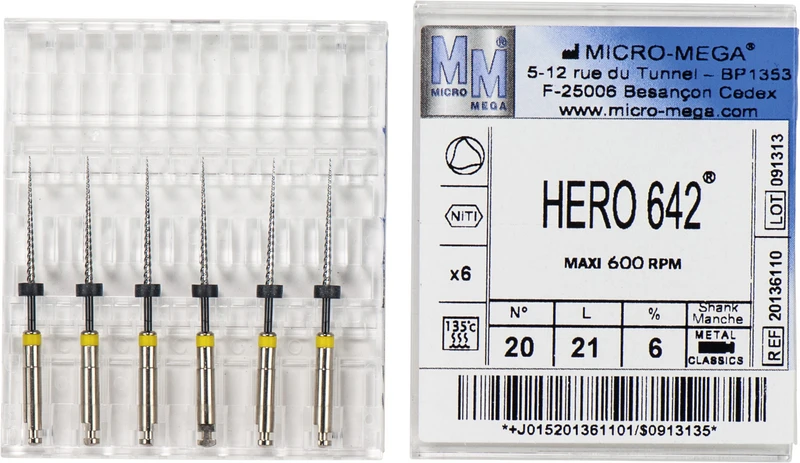 HERO 642 Feilen  Packung  6 Stück 21 mm, Taper.06, ISO 020