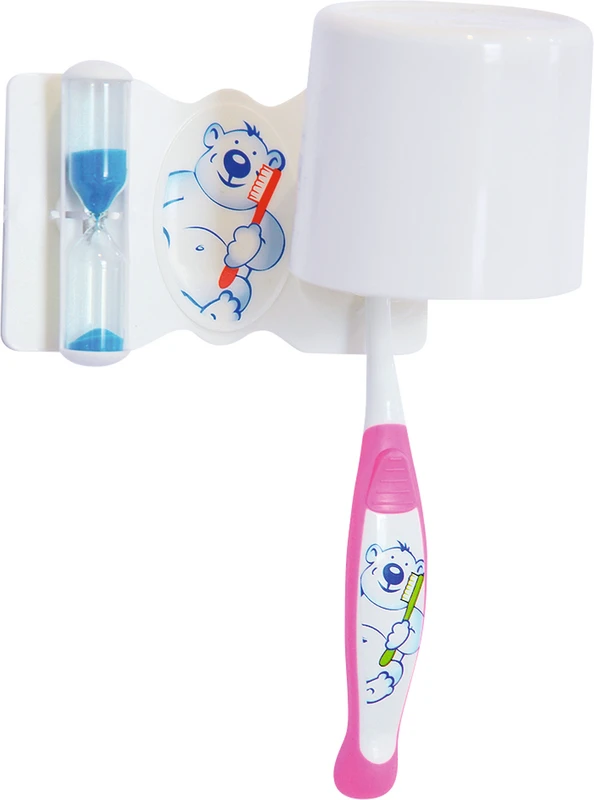 Dental Set complete  Packung  Otto (1 Zahnbürste, 1 Zahnputzuhr mit Halter 2,5 min, 1 Zahnputzbecher) pink