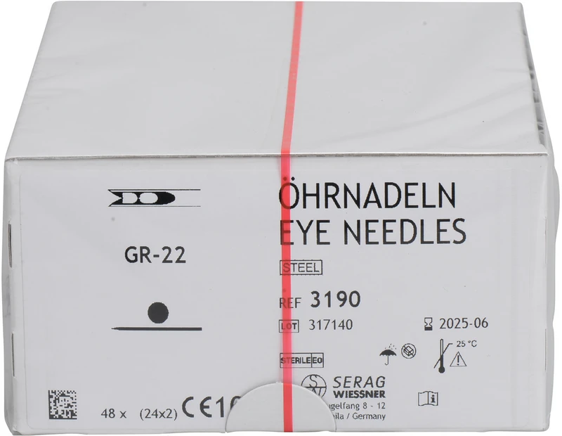 Federöhrnadeln   Packung  24 Stück x 2 Nadeln GR-22, gerade Rundkörpernadel, 22 mm