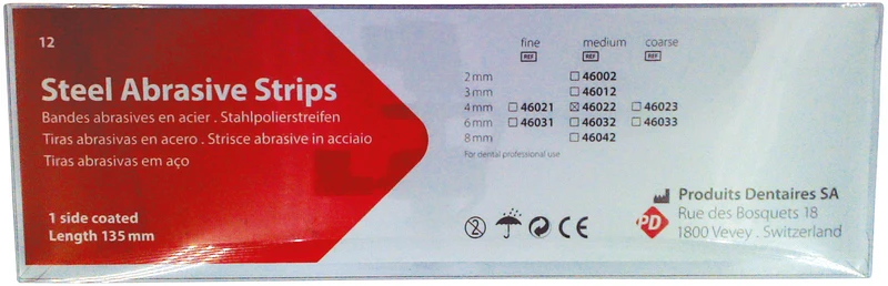Polierstreifen  Packung  12 Stück einseitig, 4 mm breit, Stärke 0,15 mm, mittel