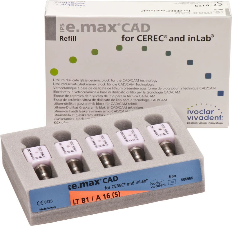 IPS e.max CAD Abutment Solutions for CEREC\inLab  Packung  5 Stück A-D, Gr. A16S, B1 LT