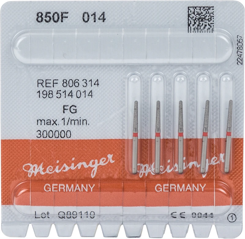 Diamanten 850  Packung  5 Stück rot fein, FG, Figur 198 Konus rund, 8 mm ISO 014