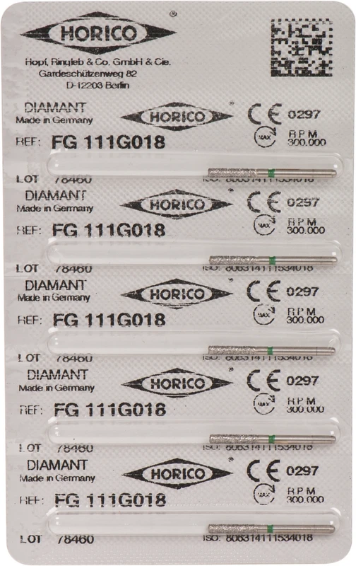 Diamantschleifer 111  Packung  5 Stück grün grob, FG, Figur 111, 8 mm, ISO 018