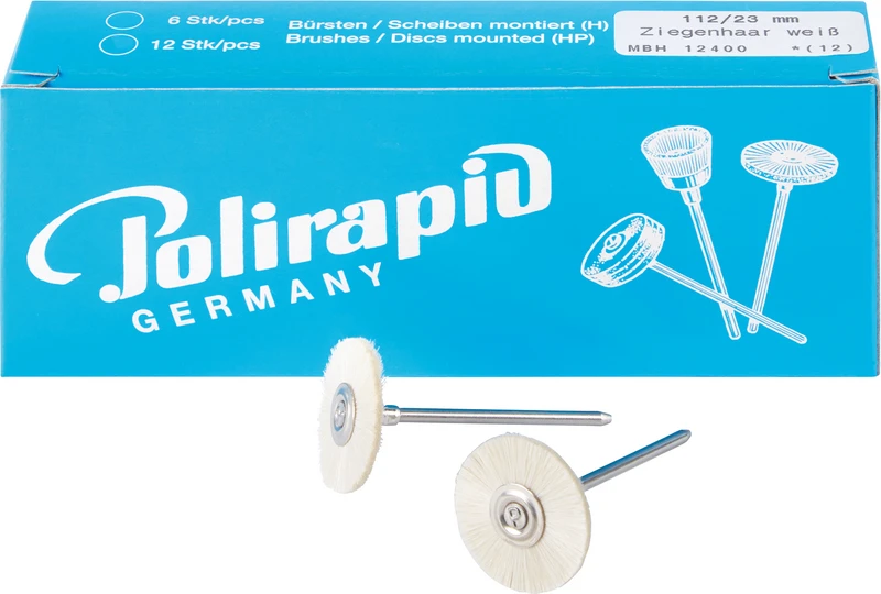 Miniaturbürsten Ziegenhaar  Packung  12 Stück HP, weiß sehr weich, Ziegenhaar, Ø 23 mm