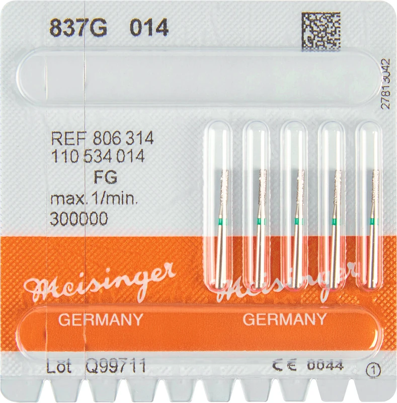 Diamanten 837  Packung  5 Stück grün grob, FG, Figur 110 Zylinder, 6 mm, ISO 014