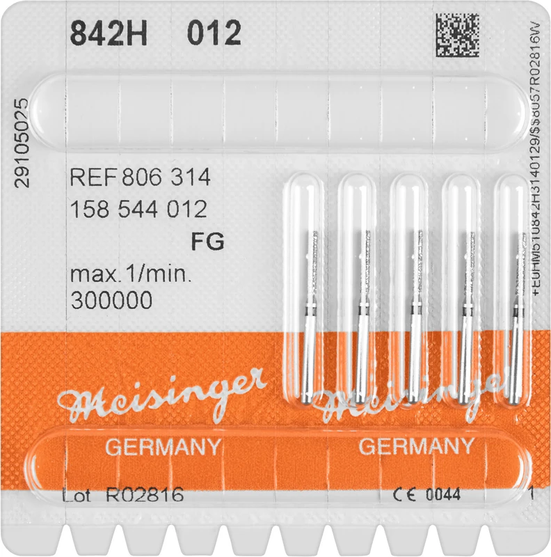 Diamanten 842  Packung  5 Stück schwarz super grob, FG, Figur 158 Zylinder abgerundet, 8 mm, ISO 012