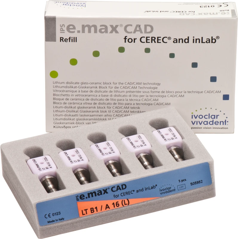 IPS e.max CAD Abutment Solutions for CEREC\inLab  Packung  5 Stück A-D, Gr. A16L, B1 LT