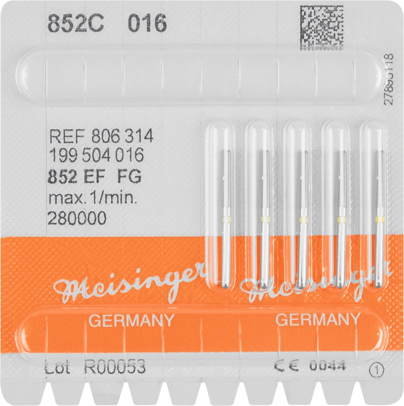 Diamanten 852  Packung  5 Stück gelb extra fein, FG, Figur 199 Konus rund, 10 mm, ISO 016