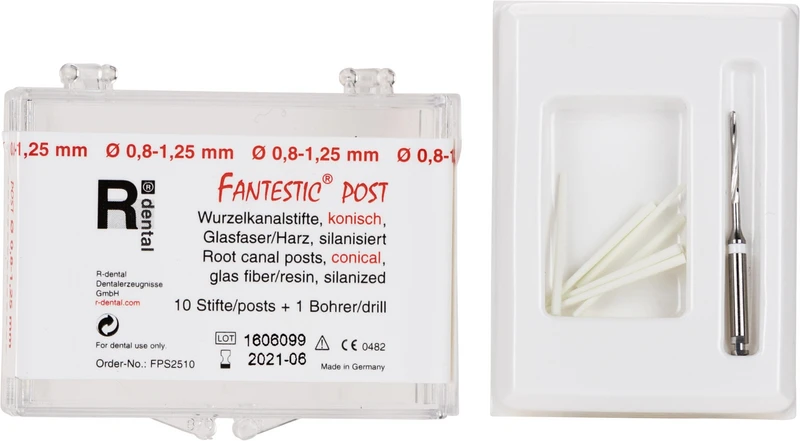 FANTESTIC® POST  Packung  10 Wurzelstifte Ø 0,8-1,25 mm, 1 Wurzelkanalbohrer (weißer Ring)