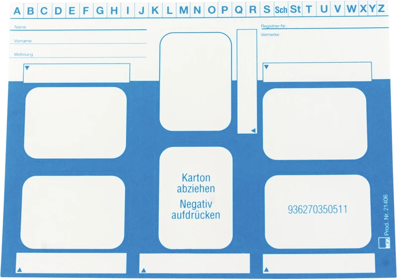 Dentalfilmkarten - selbstklebend  Packung  100 Stück Format DIN A6 quer für 6 Zahnfilme hellblau