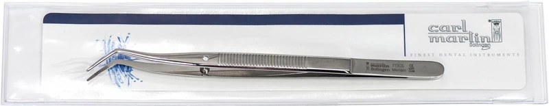 Zahnpinzette nach Meriam  Stück  15 cm, gerieft, mit Stopstift