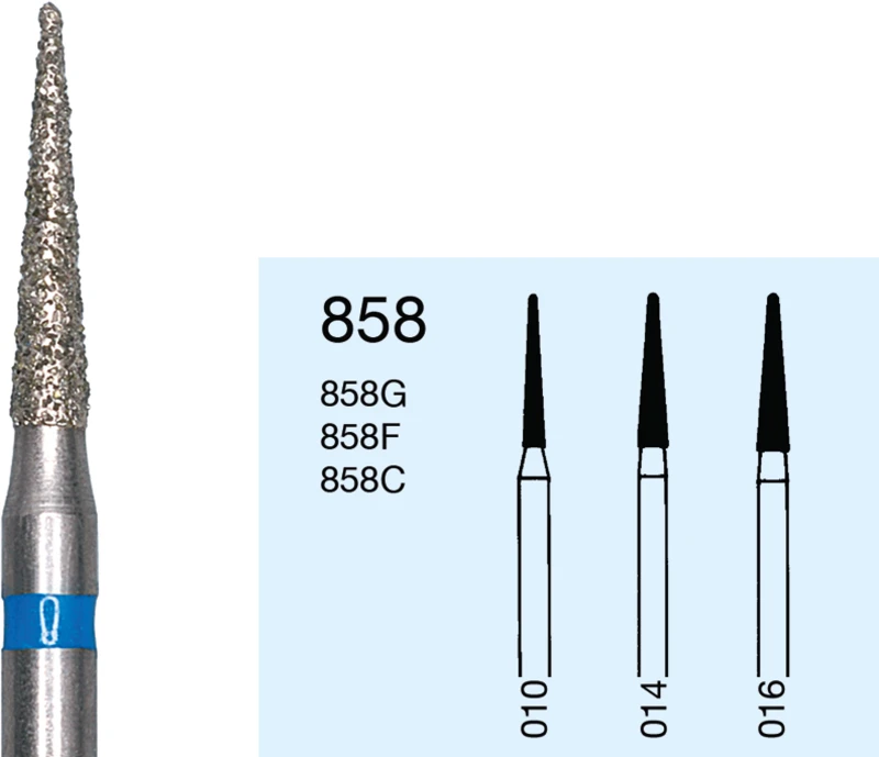 Omni Diamanten 858  Packung  5 Stück rot fein, FG, Figur 165 Konus Spitze, 8 mm, ISO 010