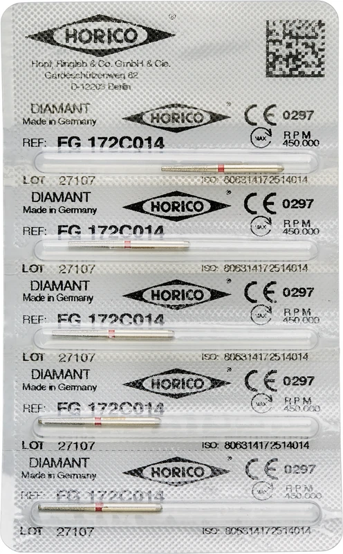 Diamantschleifer 172  Packung  5 Stück rot fein, FG, Figur 172, 8 mm, ISO 014