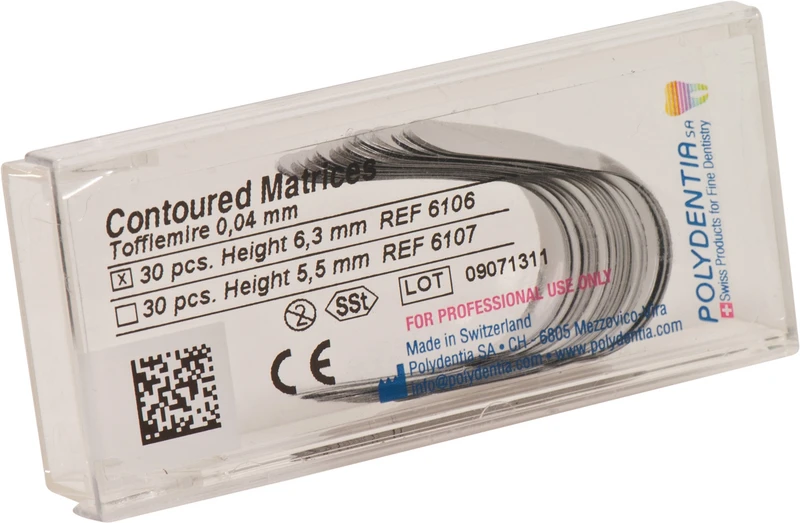 Matrizen nach Tofflemire bombiert  Packung  30 Stück Höhe 6,3 mm, Stärke 0,04 mm, Molar