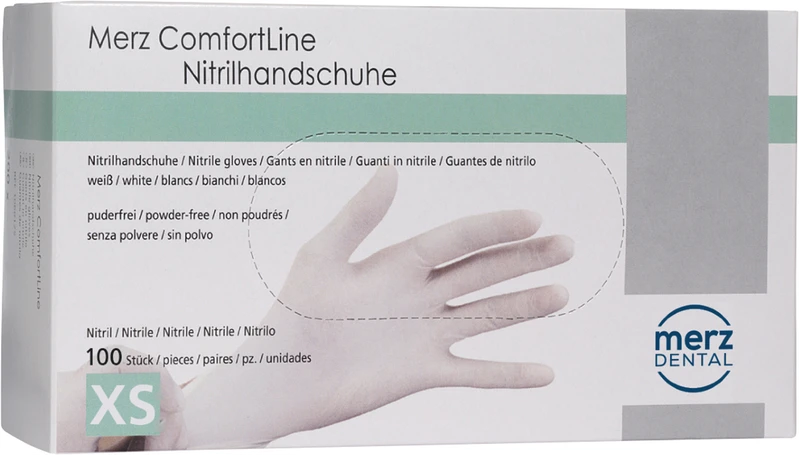Merz Comfortline Nitrilhandschuhe   Spenderbox  100 Stück puderfrei, weiß, XS