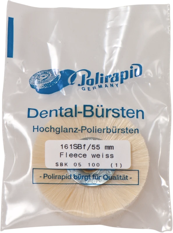 Schmalbürsten  Stück  mit blauen Kunststoffkern, Borste weiß, Einlage Fleece, Ø 55 mm, S: 10 mm