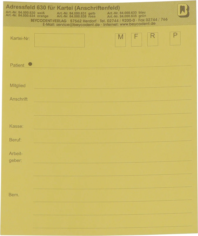 Adressfeld 630  Packung  200 Stück gelb